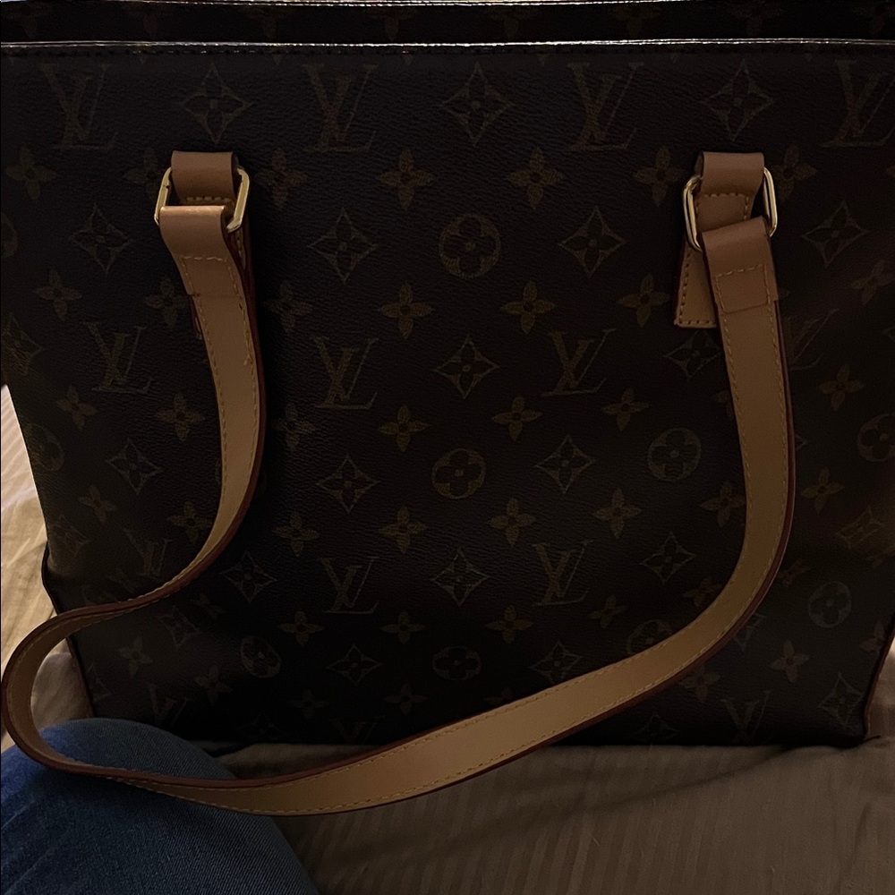 Louis Vuitton Monogram Tote in Dark Brown with Tan Straps